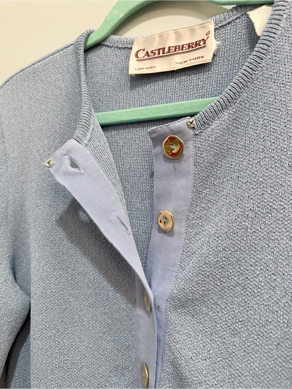 Vintage 70s Castleberry Knit Henly Tunic Top Light Blue Gold Buttons Size M / L - Picture 10 of 14